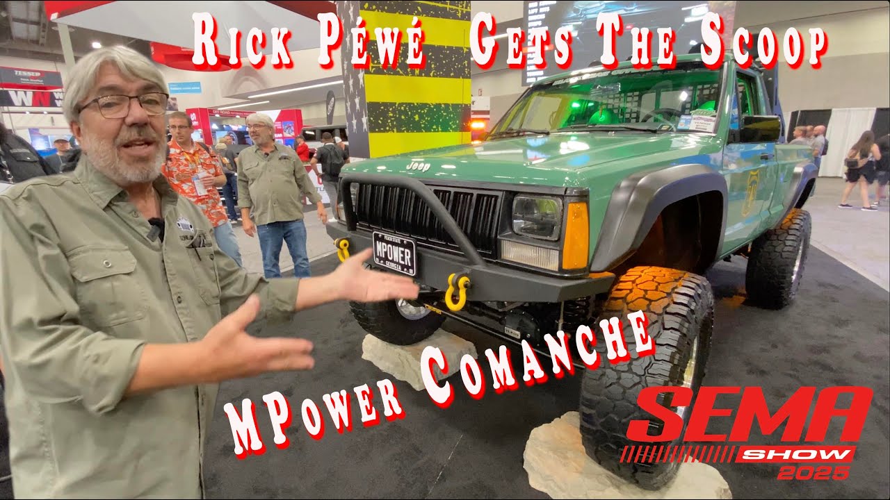 Рик Пью получает информацию о Jeep Comanche 1988 года от MPower Lights на выставке SEMA 2025