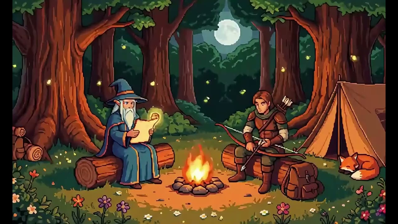 Campfire Under the Moon 🌙🔥 | 1 Hours Cozy Fantasy Lofi for Study, Sleep & Relax