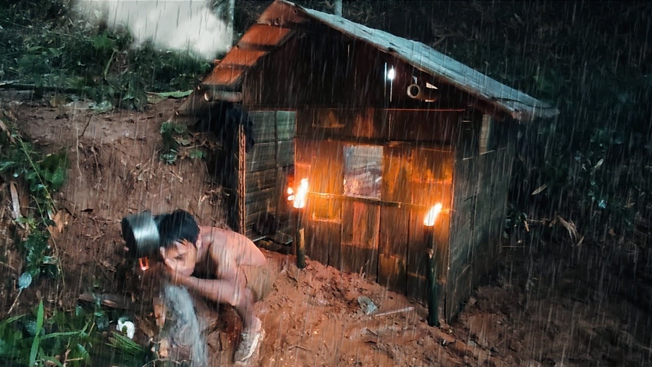 Membangun tempat perlindungan kelangsungan hidup yang nyaman juga hangat & perapian dengan tanah
