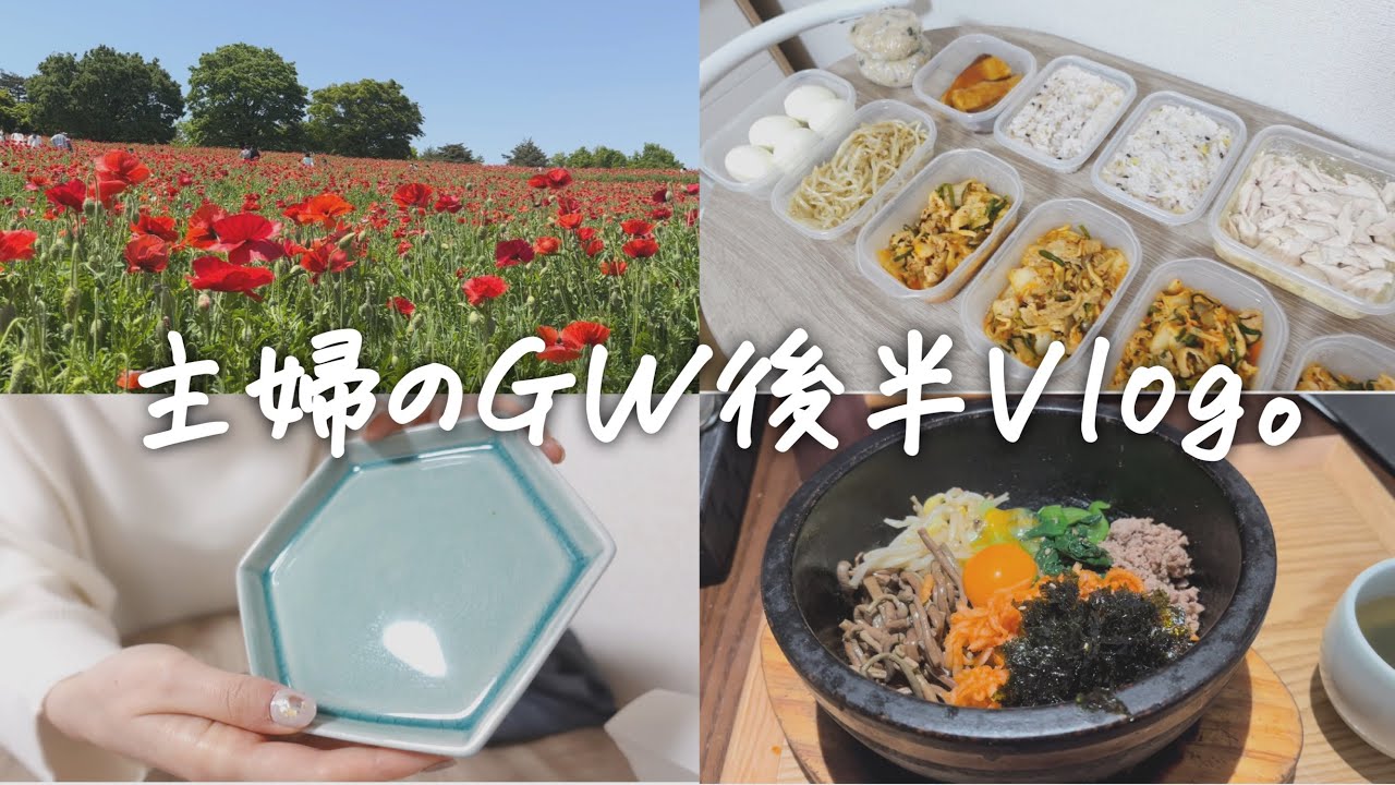 〖主婦のGW後半Vlog〗作り置き7品｜美容院｜ナチュラルキッチン購入品｜公園で植物鑑賞
