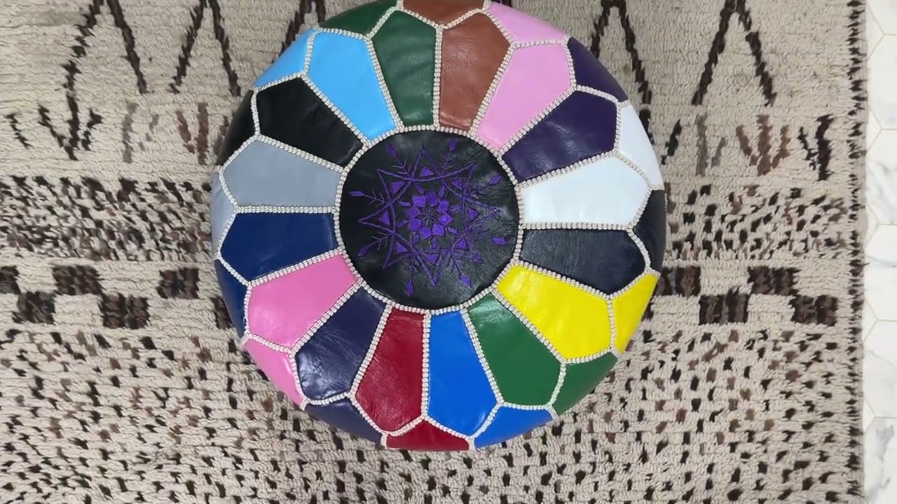 Kechart &ndash; Colorful leather floor ottoman, handmade pure leather pouf cover, traditional ottomans