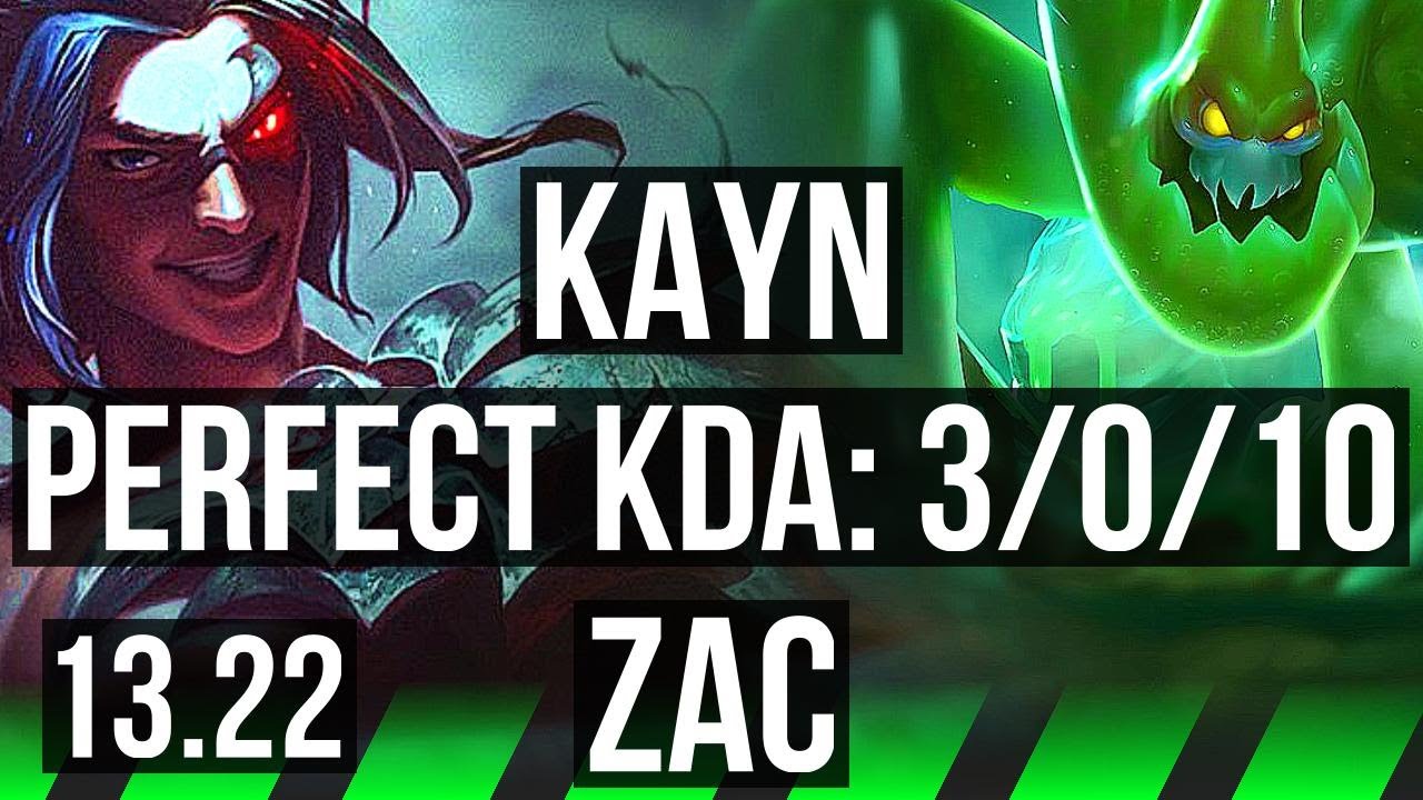 KAYN vs ZAC (JNG) | 3/0/10, 1000+ games, 1.0M mastery | NA Master | 13.22
