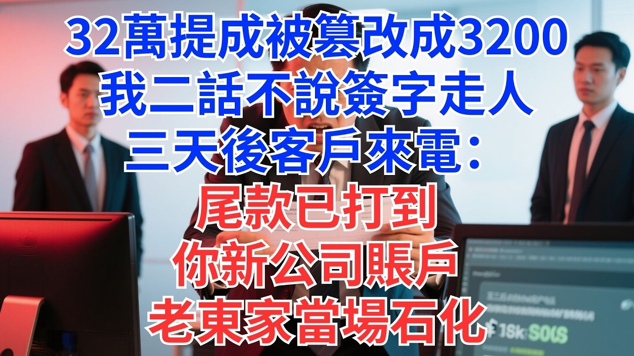32萬業績獎金竟被改成3200！我沒吵沒鬧簽完離職，三天後客戶親自來電：尾款已經匯到你新公司戶頭…前東家瞬間呆住！#為人處世#生活經驗#情感故事#职场