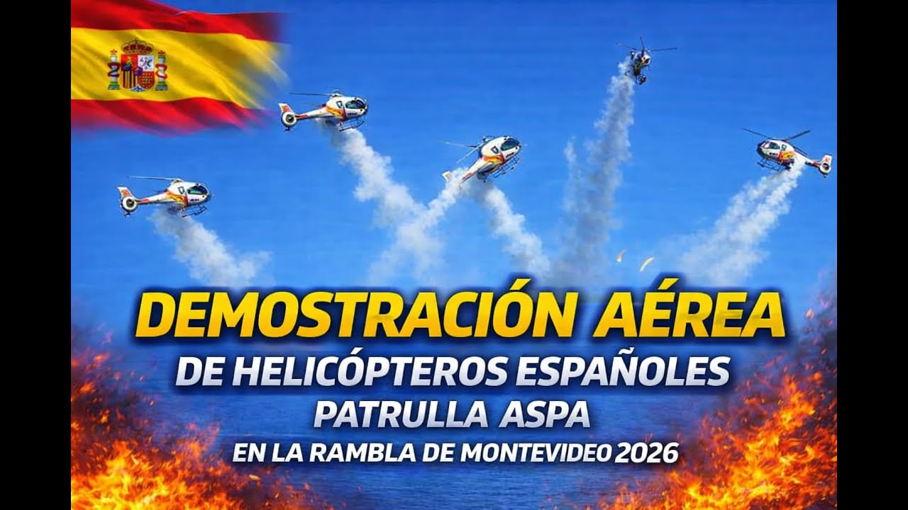 Demostración aérea de helicópteros españoles – Patrulla ASPA en la Rambla de Montevideo 2026