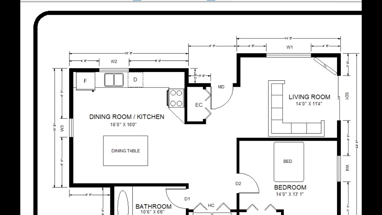 Drawing a Single Bedroom Floor Plan in DesignCAD- Part 1 (Exterior Walls)