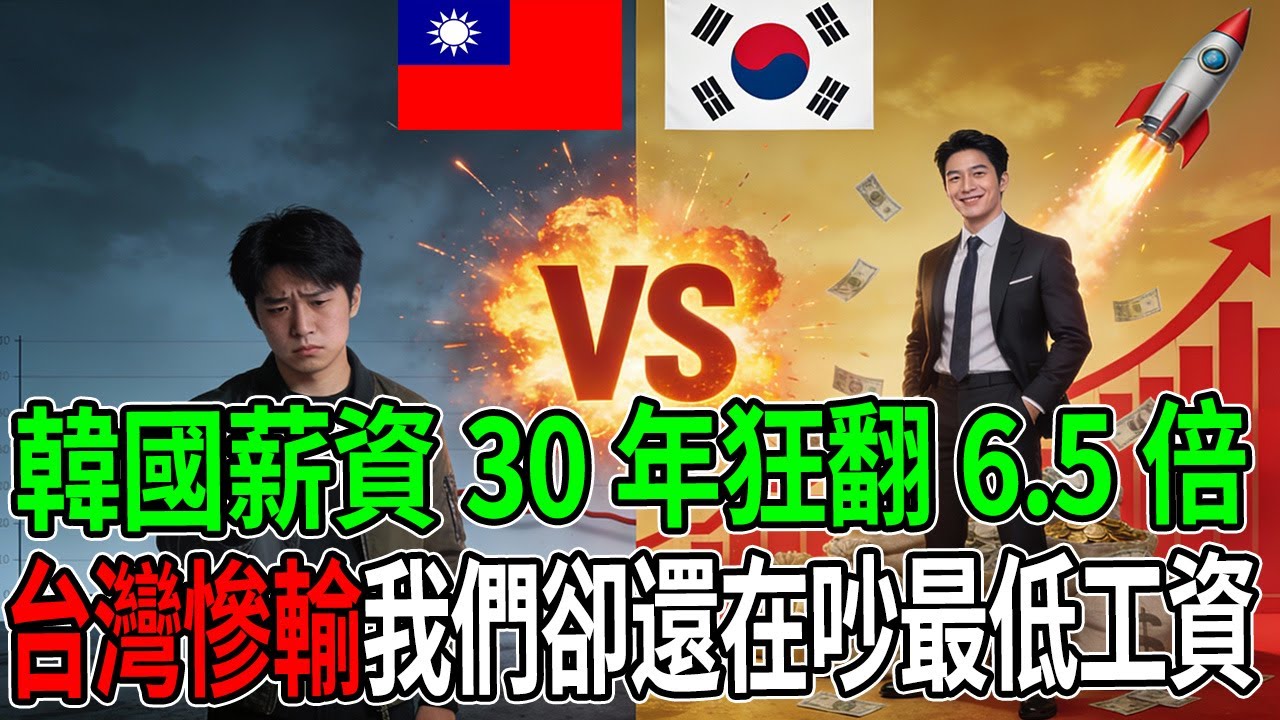 台灣慘輸？韓國薪資30年狂翻6.5倍，我們卻還在吵最低工資？揭開OECD數據背後的殘酷真相！#台灣經濟 #韓國薪資 #低薪 #基本工資 #OECD數據 #台韓比較 #通貨膨脹