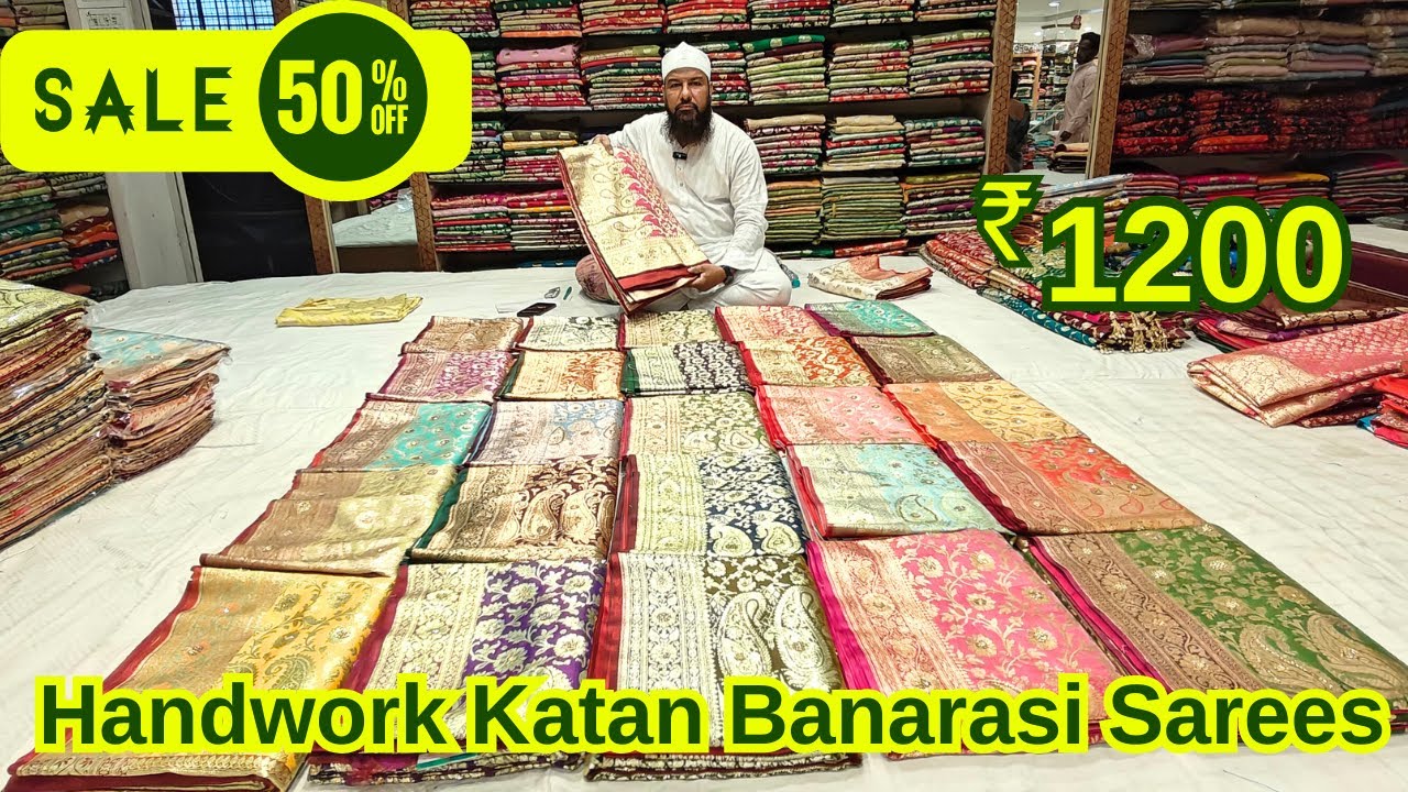 ₹ 1200 Latest Bridal Katan Silk Hadwork Banarasi Sarees With Prices On Flat 50% OFF | Discount Sale