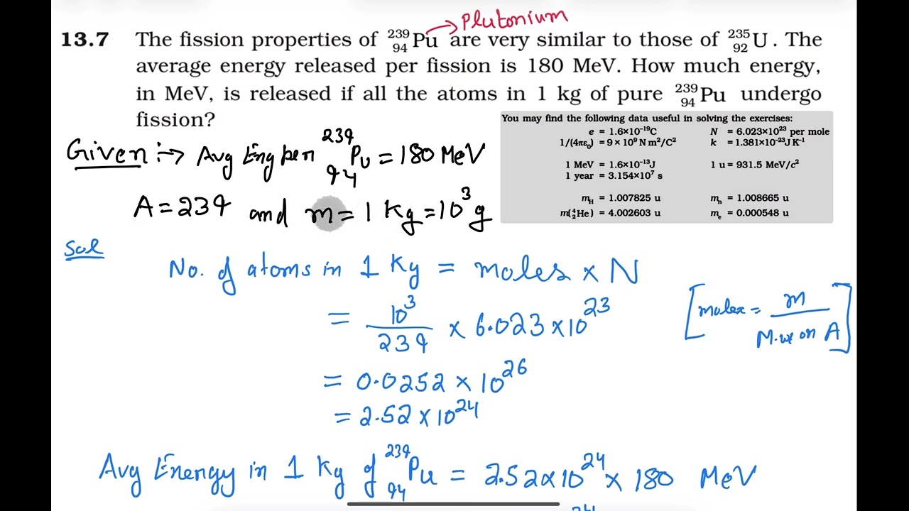 Exercise 13.7 Physics 12. The fission properties of Pu are very similar to those of U . The average