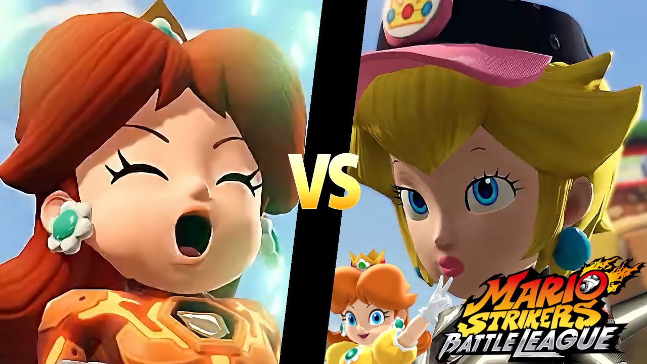 Mario Strikers Battle League Team Daisy vs Team Peach in Mushroom Hill