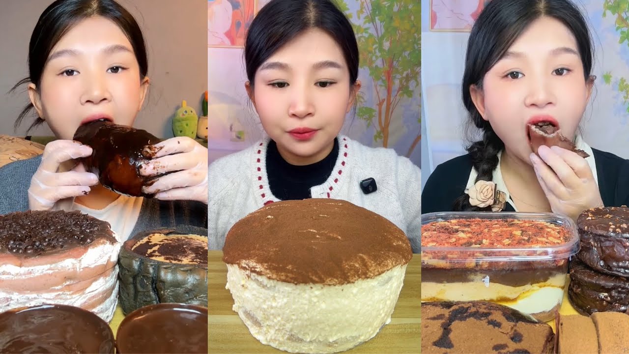 asmr mukbang - sweet girl eating chocolate dessert party