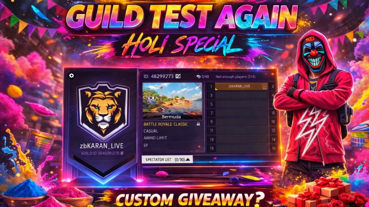 🔴LIVE Guild Test again 😈 | Custom Room | Join Fast | CUSTOM GIVEAWAY? #fflive