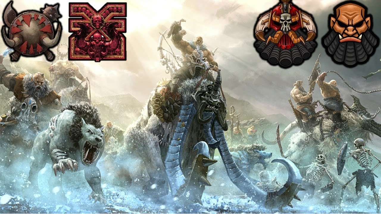 Ogre Kingdoms and Daemons of Chaos vs. Chaos Dwarfs 2v2 - Call of Warhammer BotET Gameplay