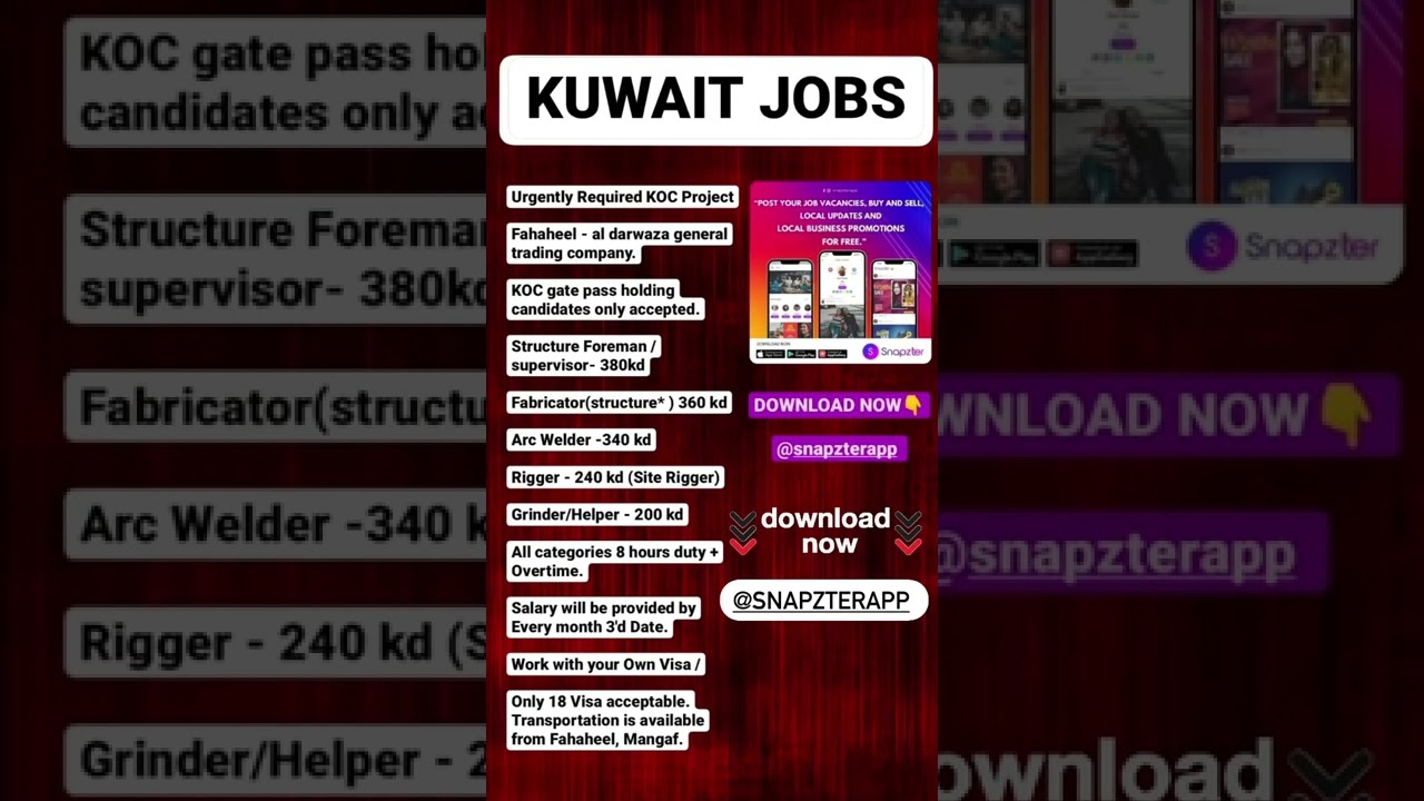 KUWAIT JOB VACANCY DOWNLOAD SNAPZTER APP #snapzter #snapzterapp #kuwaitjobs #kuwaitshorts