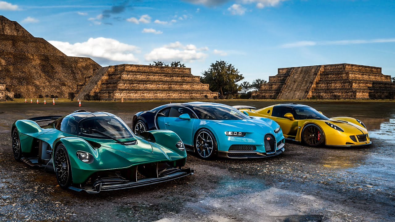 Forza Horizon 5 Drag Race: Aston Martin Valkyrie vs Bugatti Chiron vs Hennessey Venom GT