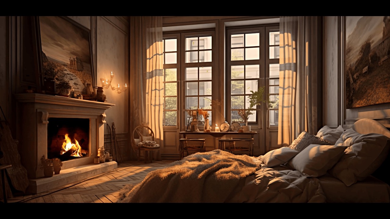 Warm Fireplace in a Cozy Bedroom 🌙 Light Jazz for Deep Sleep | 4K
