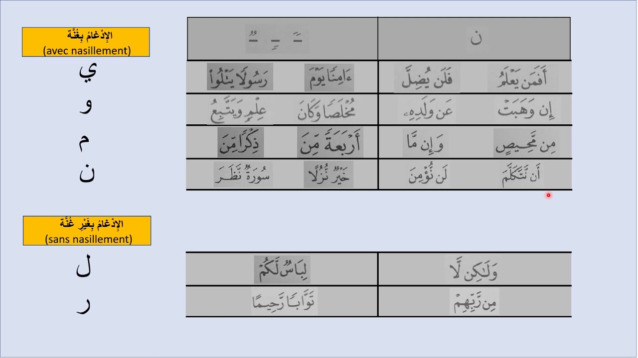 Règles du noun non vocalisé et du tanwin - Al idgham (الإدغام) (Tajwid n°7) (2/4)