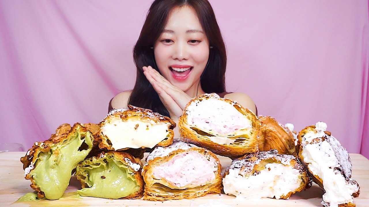 [성영ASMR]SUB)크림 실화...?파이슈,크로칸슈,비스킷슈 먹방(Cream Choux Eating sounds,Dessert Mukbang)