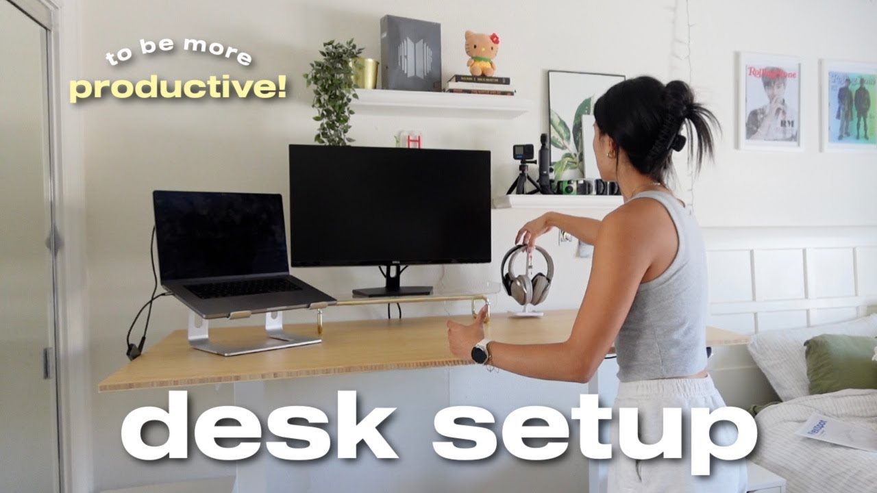 MY DESK SETUP FOR BETTER PRODUCTIVITY ✨💻 standing desk, ergonomic chair + walking pad!