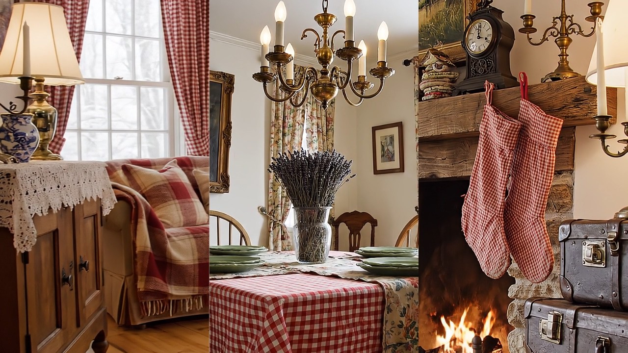 Nostalgiczny wystr&oacute;j w stylu cottage: aranżacje z czerwoną kratką gingham i kocami w stylu vintage