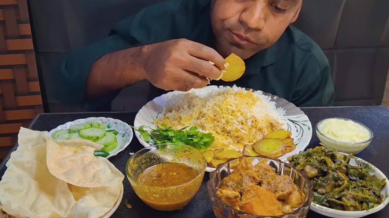 Spicy Chicken | Rice | Papor | Salad | Potato Fry | Dahi | Coriander Leaf |