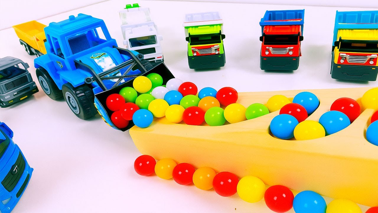 Marble Run Race ☆ HABA Slope & Retro Makita Truck, Excavator, Garbage Truck, Dump Truck, Ambulances