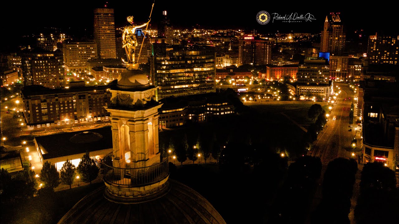 Breathtaking Aerial View of Rhode Island State House at Night | Cinematic Drone Footage 4K