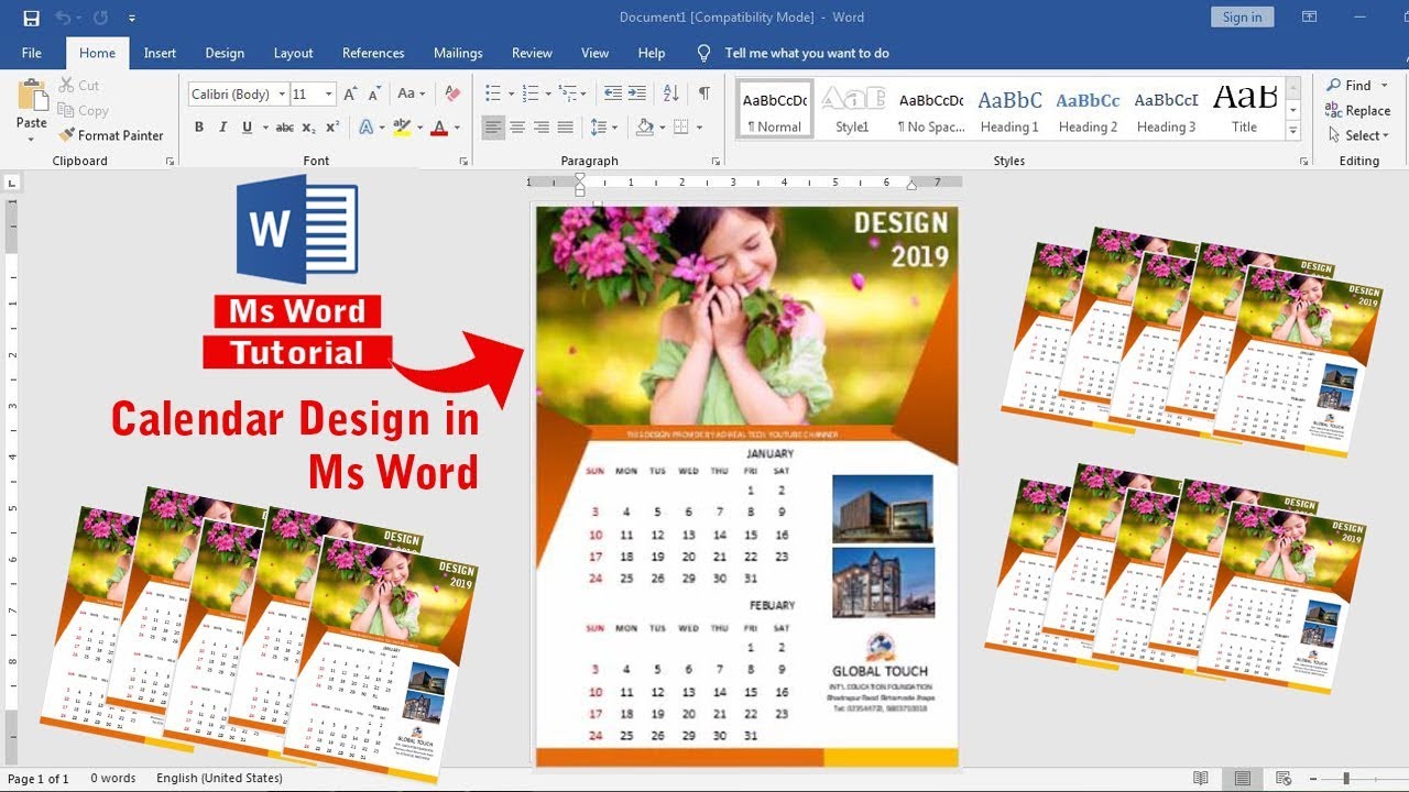 Calendar Design in Ms Word 2019 || How to make Calendar Design in ms word 2019