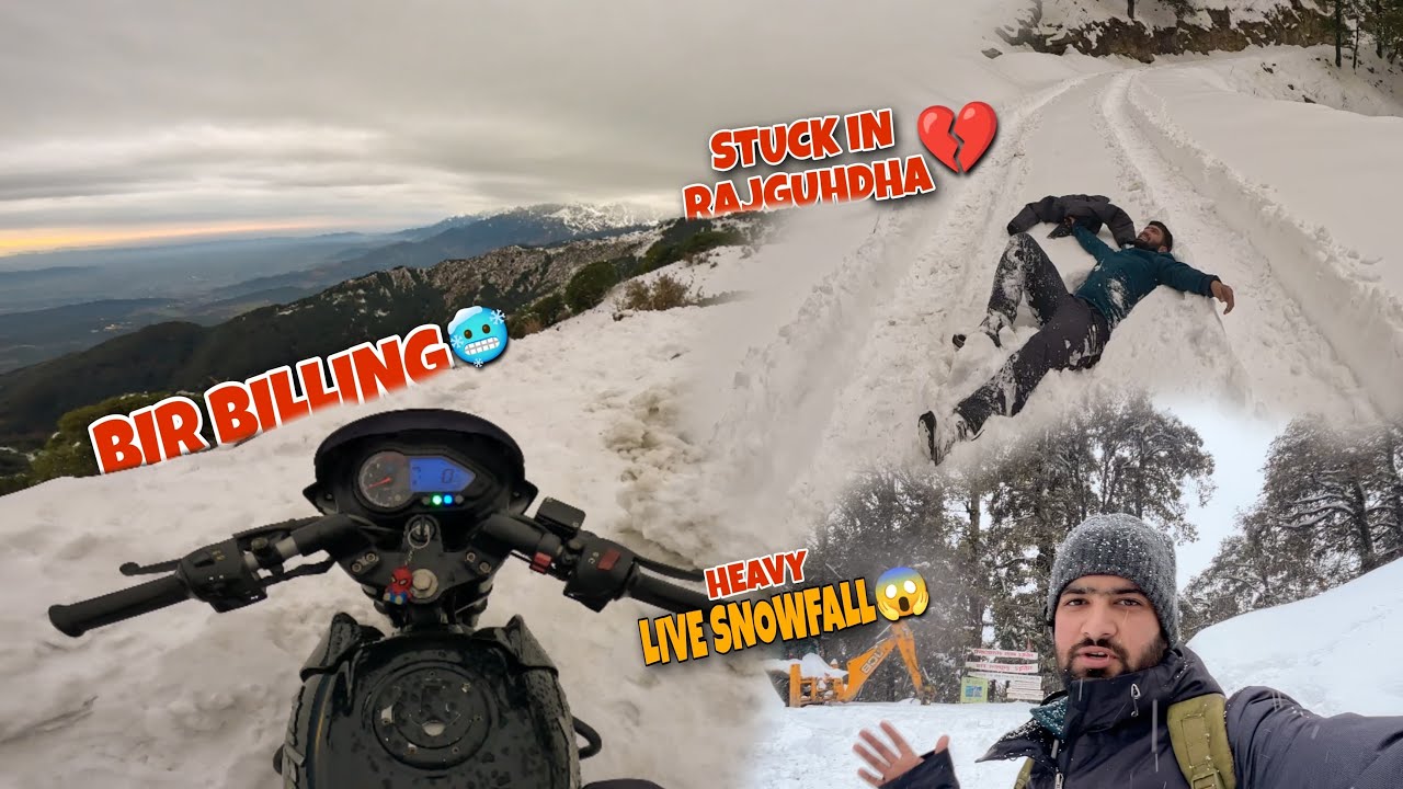 HEAVY LIVE SNOWFALL❄️🏔️! BIKE STUCK IN BLACK ICE🥵 !#birbilling #himachal @BITTU_6008