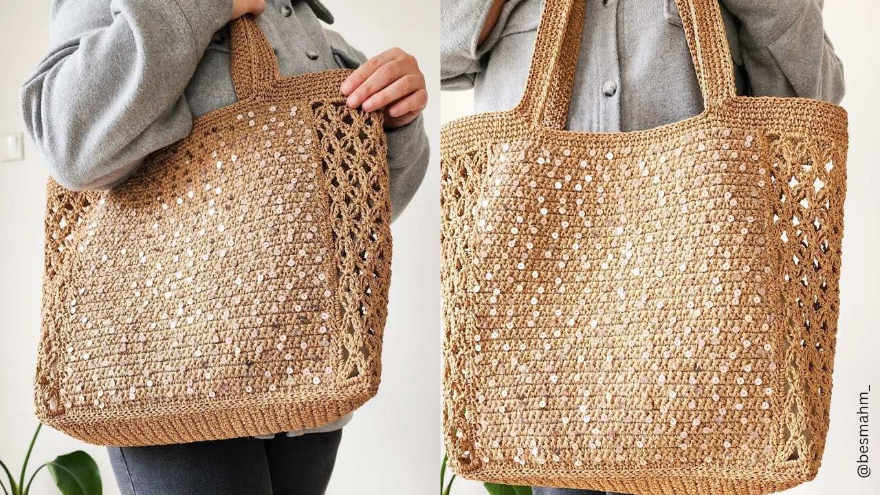 🎉 DIY Crochet Summer Tote Bag Tutorial | Elegant Straw & Sequin Bag ✨