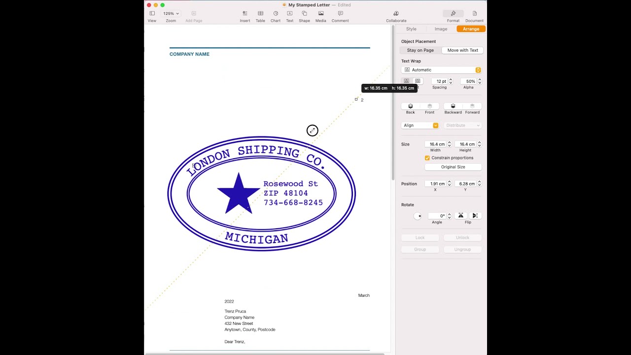 How to Stamp digital oval shaped seal on Pages document?