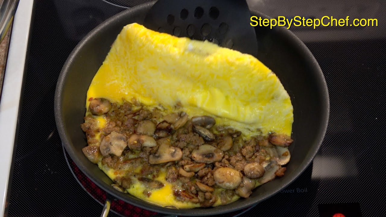 Plant-Based Sausage, Mushroom & Cheese Omelet -- StepByStepChef.com
