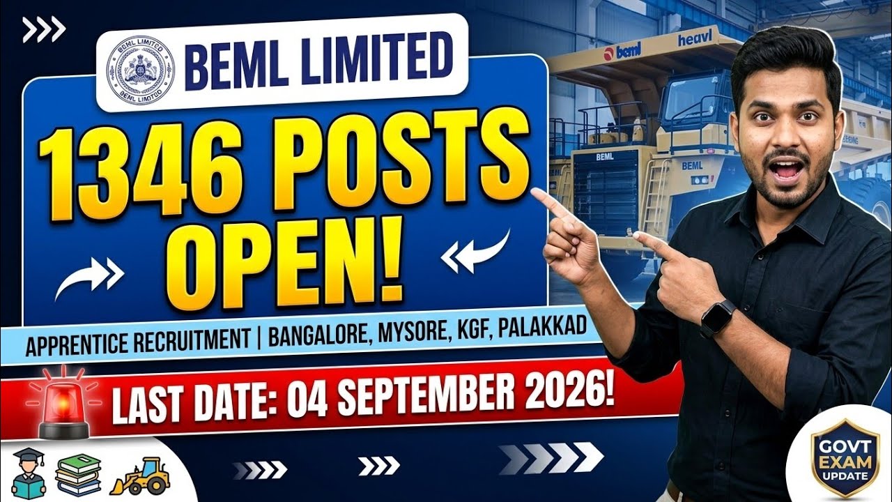 📚👉BEML Recruitment 2026: 1346 Apprentice Vacancies | Last Date 04 Sep | Full Details
