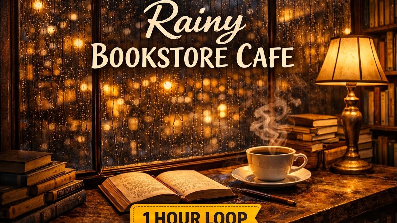 Rainy Bookstore Cafe 📚 Cozy Lofi Beats for Study & Relax (1 Hour)
