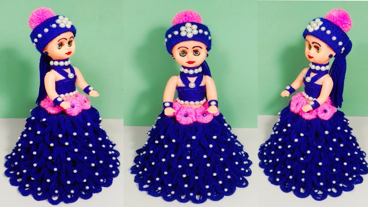 BEAUTIFUL WOOLEN DOLL CRAFT/HOW TO DECORATE DOLL WITH WOOLEN/oon ki gudiya sajaye