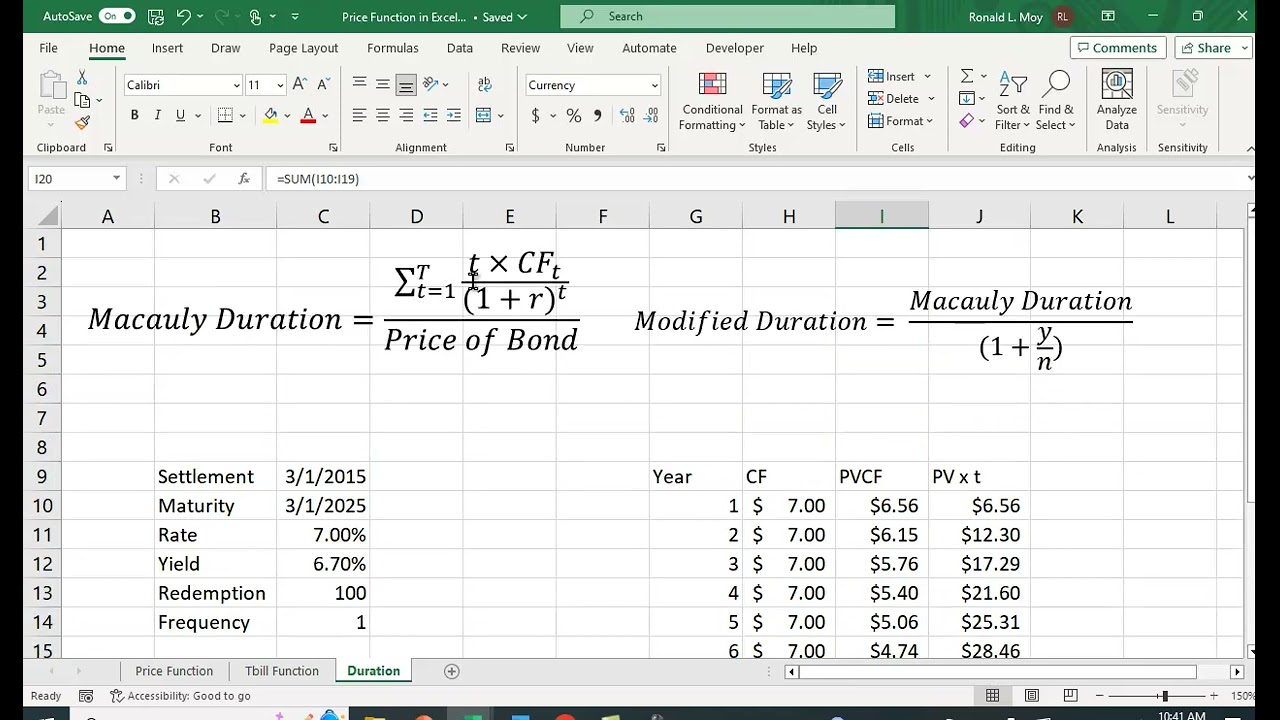 Using the Duration and MDuration functions in Excel