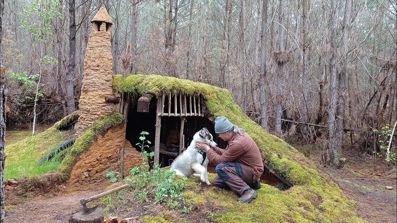 Survival forever - My new shelter completely restored! Bushcraft cooking outdoor living with my dog