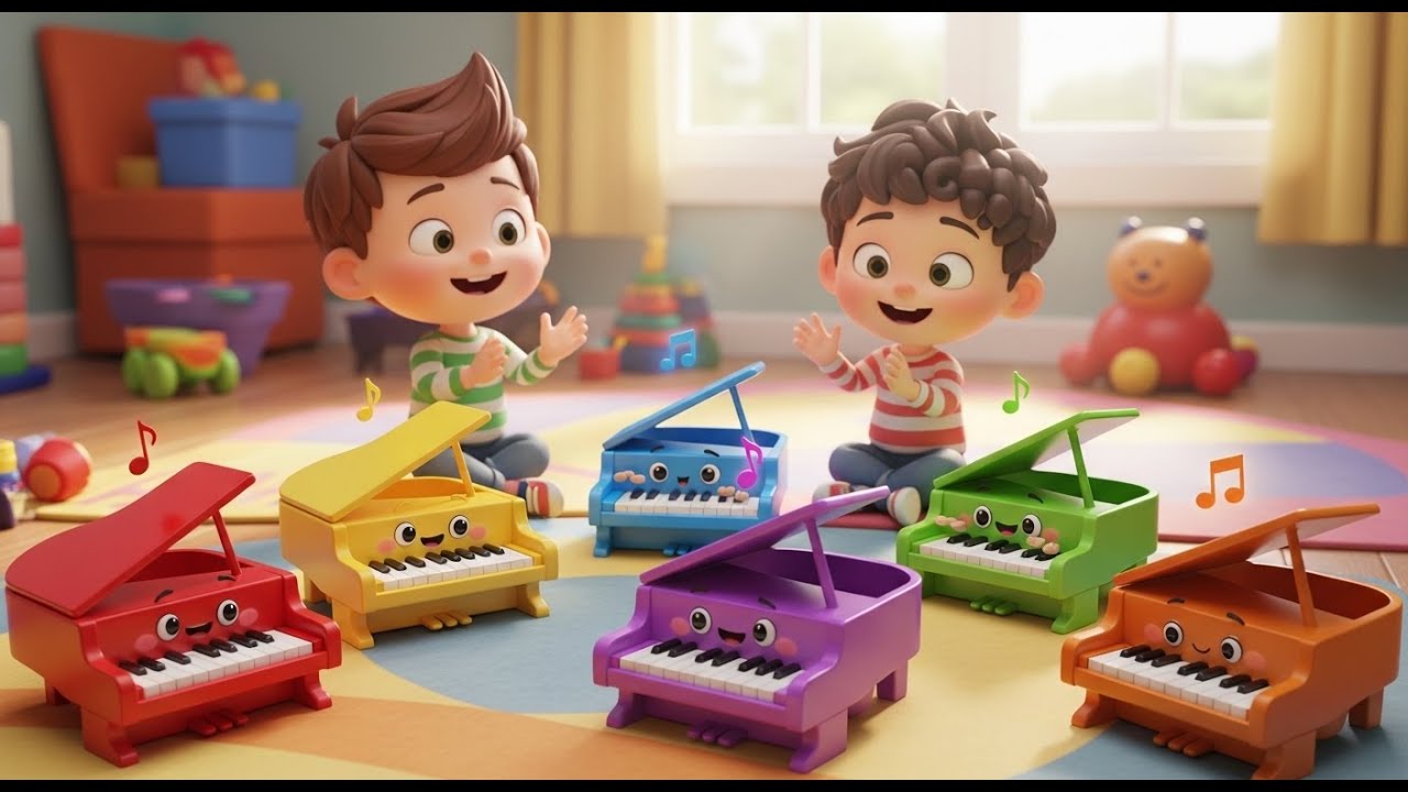 Six Little Toy Pianos Ding Ding Ding | Musical Instrument Song for Kids