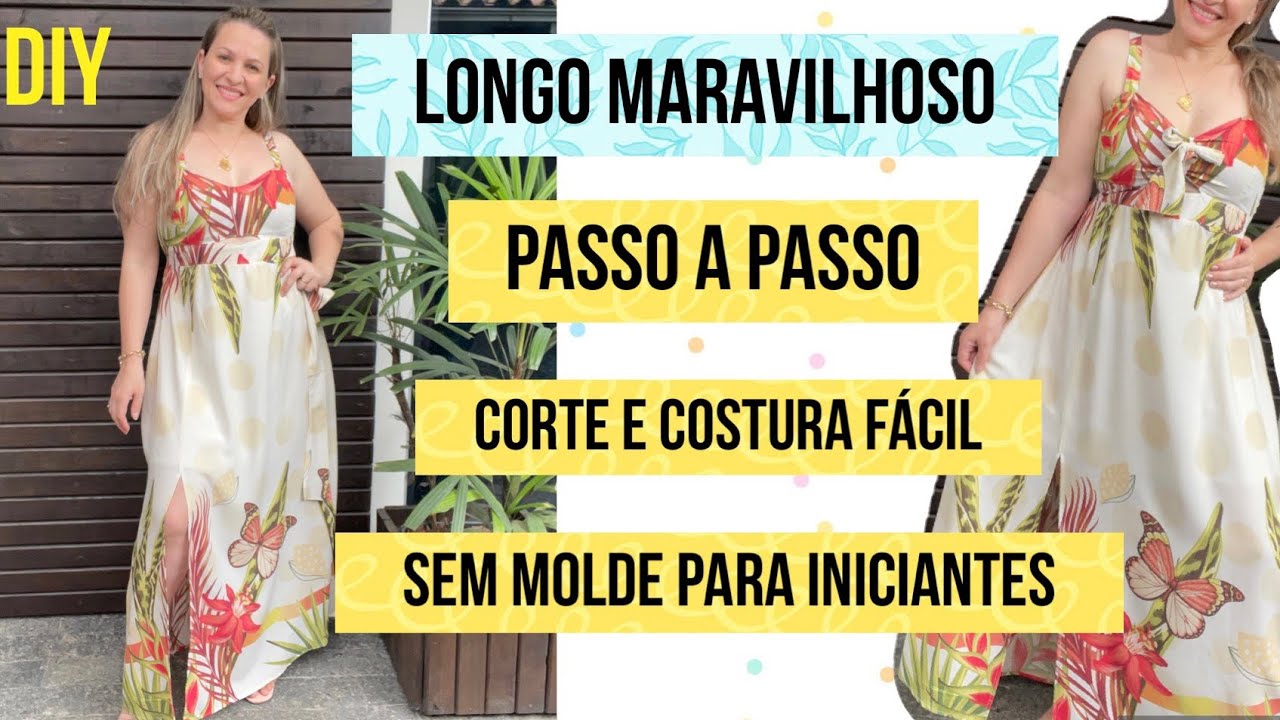 🔝CORTE E COSTURE LONGO DE VISCOSE MARAVILHOSO-SEM MOLDE FÁCIL PARA INICIANTES #passoapasso #costura