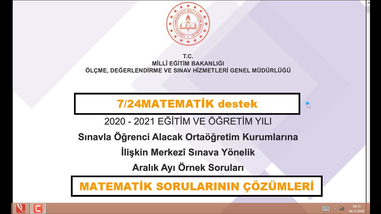 MEB ARALIK AYI(2020-2021) LGS MATEMATİK ÖRNEK SORULARI VE ÇÖZÜMLERİ
