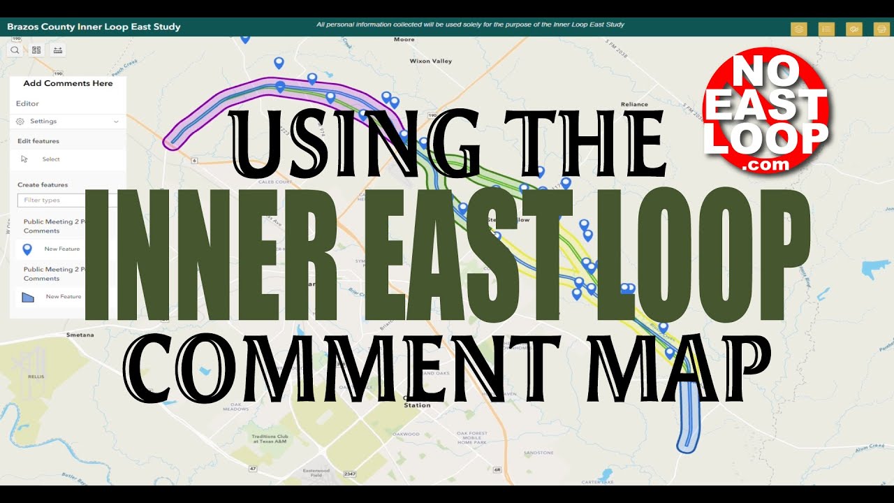 Using the Brazos County Inner East Loop Comment Map - May 2025 Alignment Release