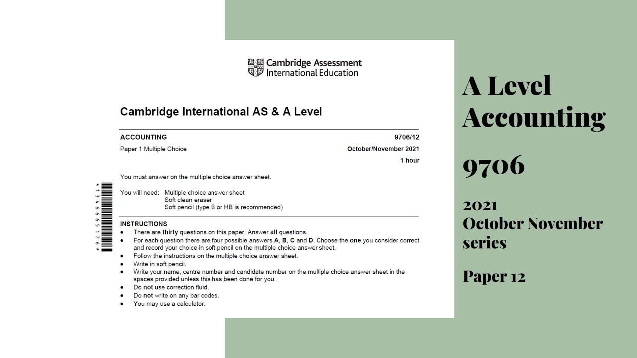 A Level Accounting October November 2021 Paper 12 9706/12