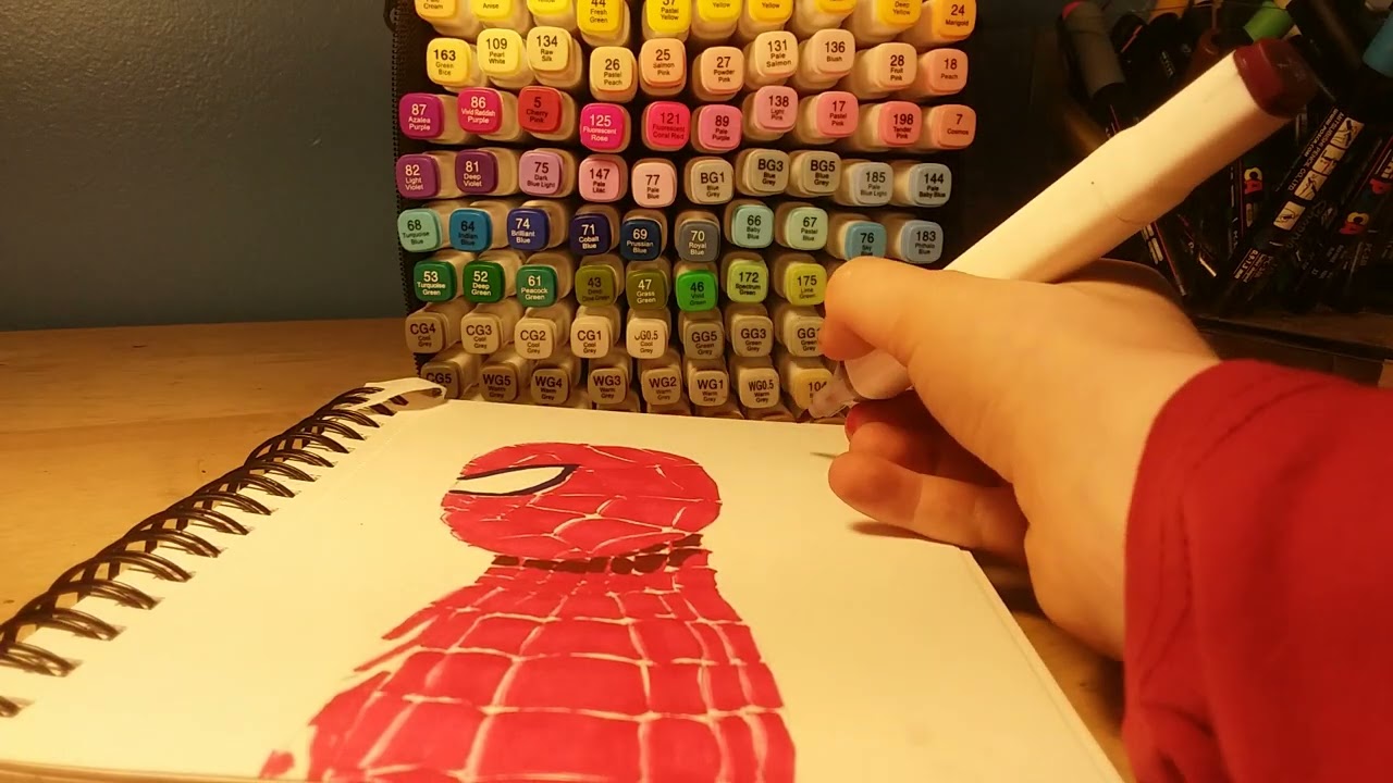 Spiderman drawing with alcohol markers
