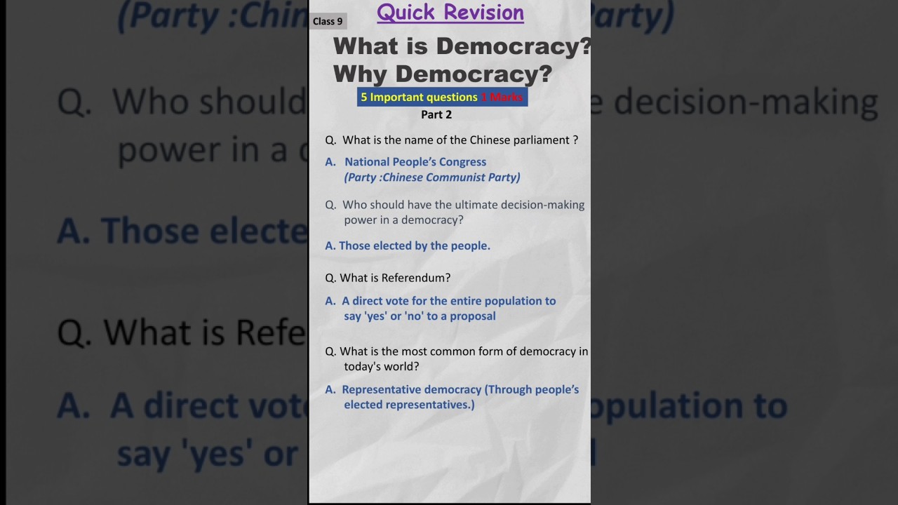 Class 9 Civics Chapter 1: What is Democracy?| Important Questions & Answers  #socialscienceclass9
