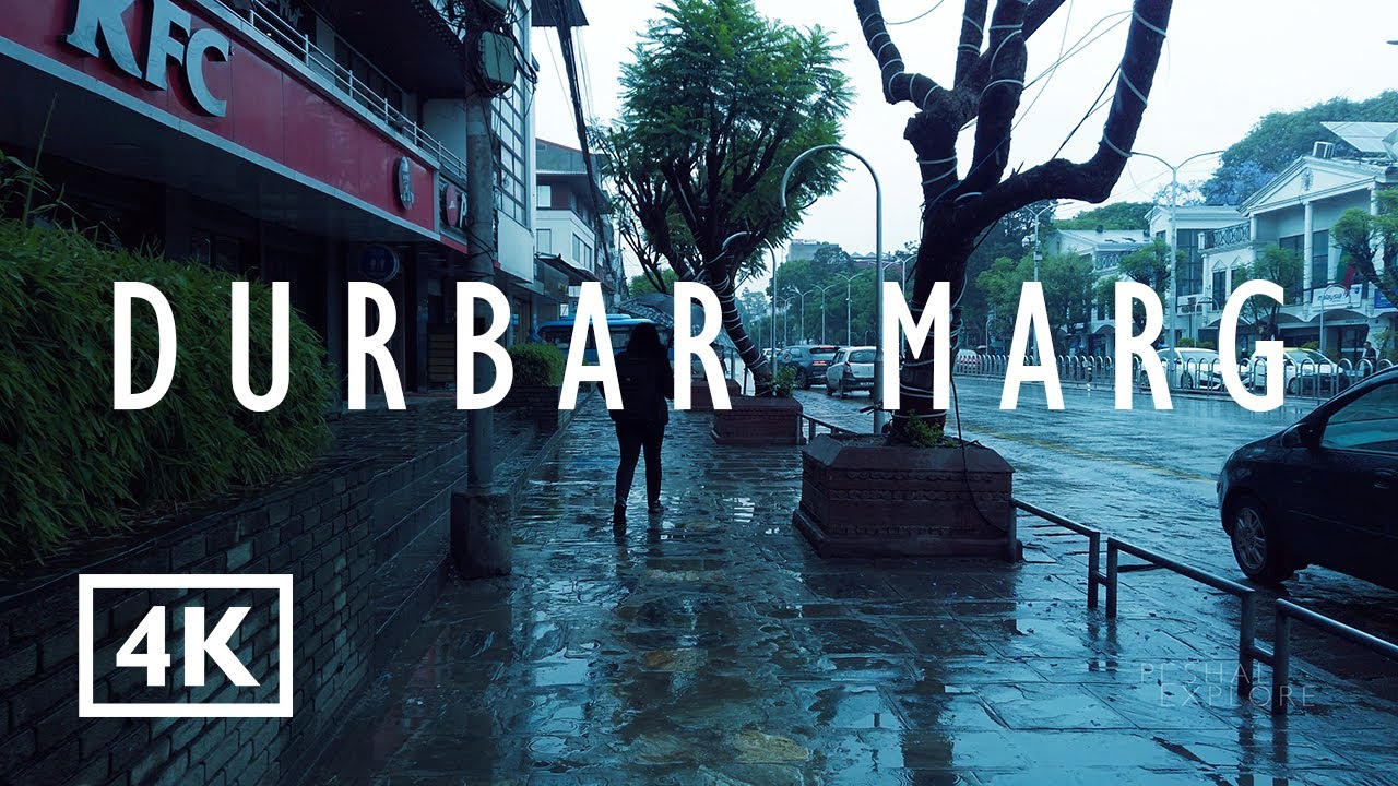 Walking in the rain Durbar Marg | Walking Tour | 4k