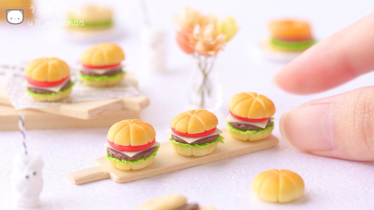 【粘土】ミニチュアのハンバーガーを作ってみた【100均材料】【ミニチュアフード】DIY Miniature polymer Clay Tutorial
