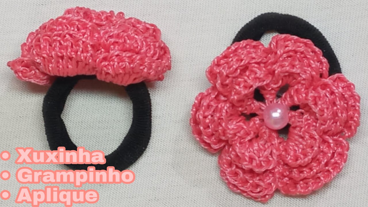 XUXINHA COM FLOR DE CROCHE (grampinho ou aplique) #karolcroche