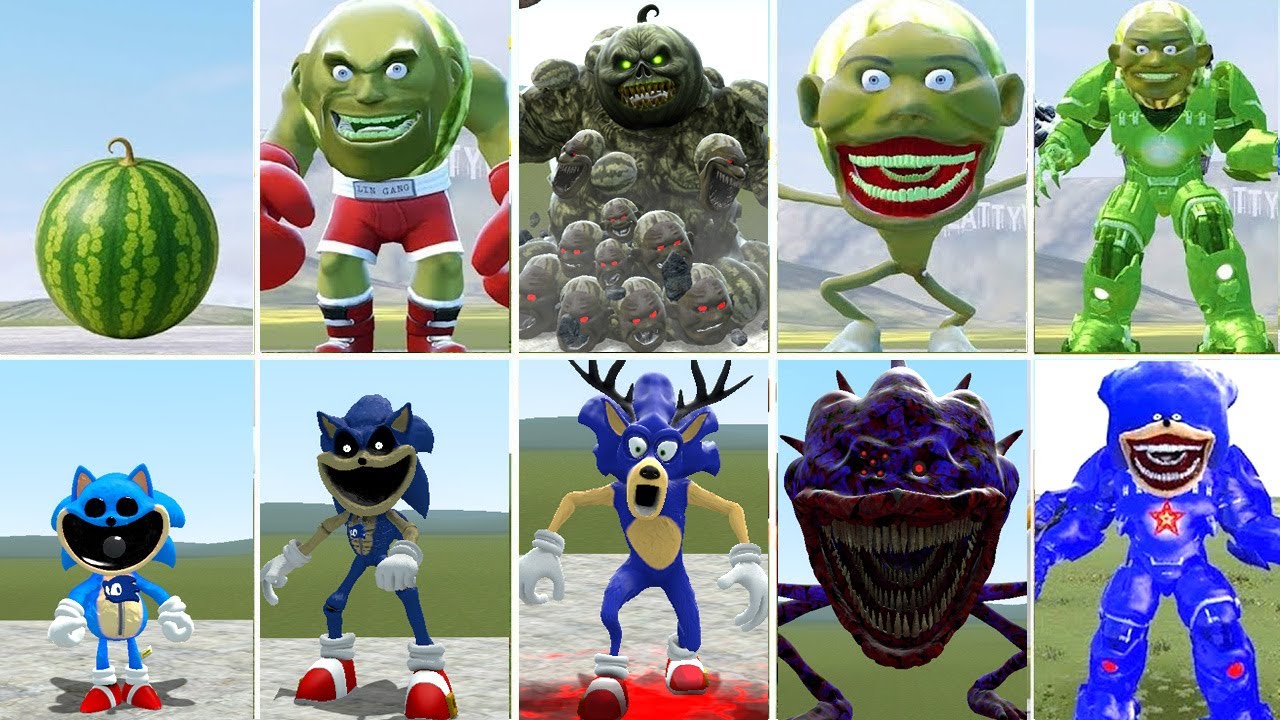 ALL SHIN SONIC CURSED VS LINGANG MELON EVOLUTION BATTLE IN GARRY'S MOD