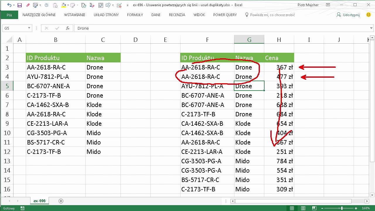 excel-696 - Usuwanie powtarzających się linii - Usuń duplikaty