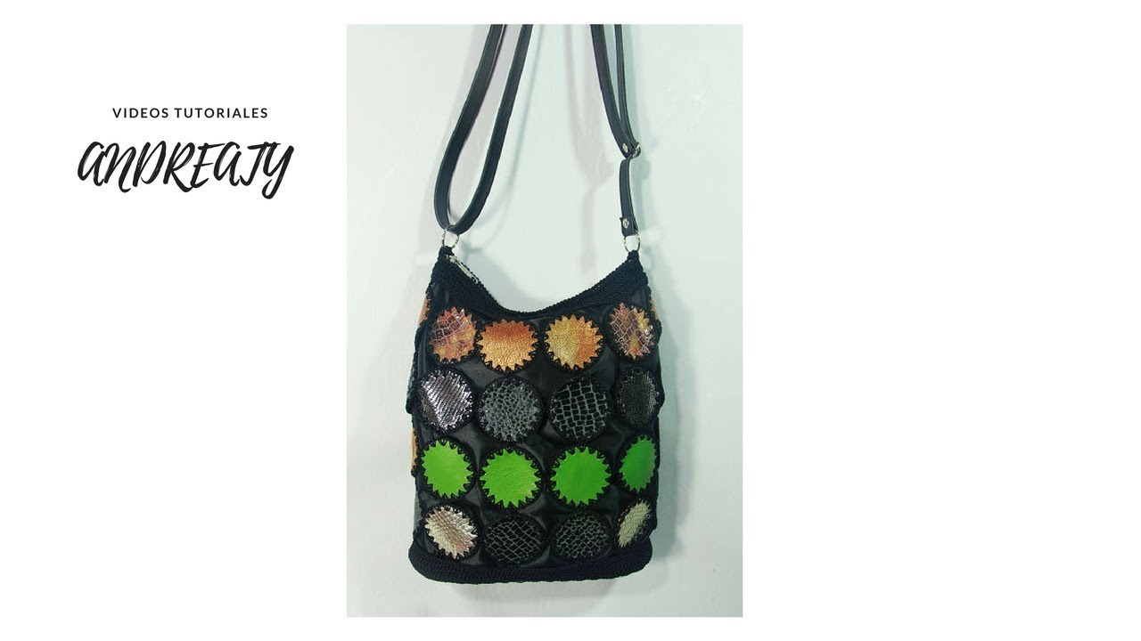 BOLSO / CARTERA DE REDONDOS DE CUERO TEJIDA A CROCHET PASO A PASO .