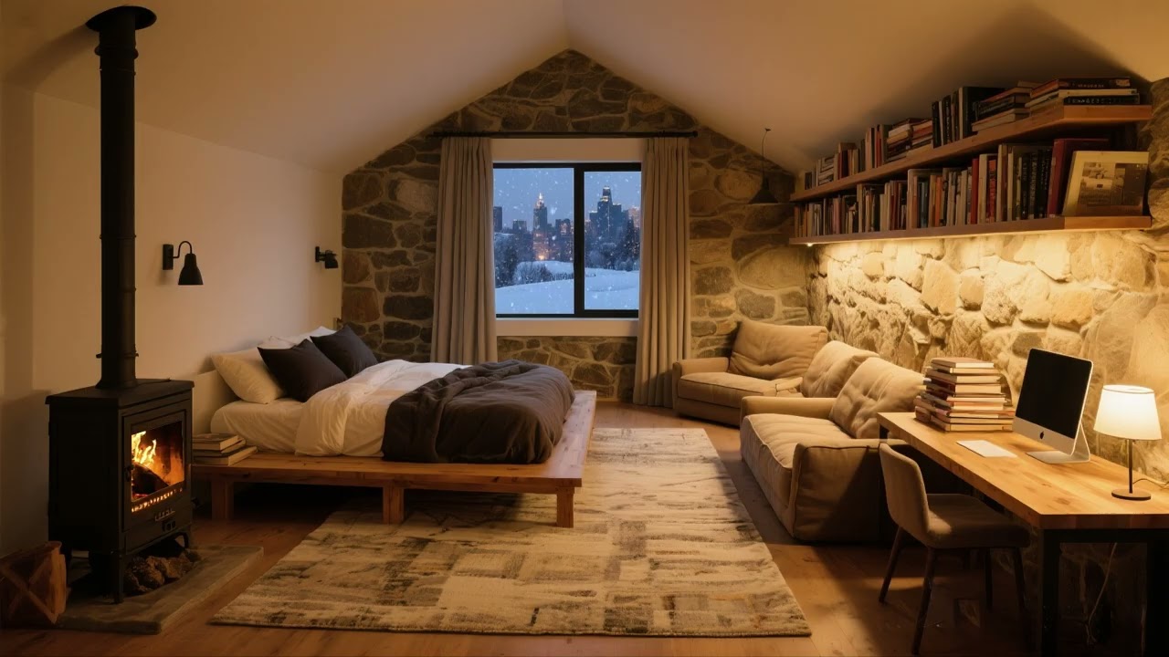A cozy winter cabin atmosphere | The crackling of the fireplace | ASMR for relaxation
